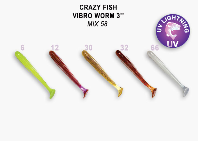 Приманка Crazy Fish Vibro Worm 3" (7.5см) M58-6 (упак.5шт)