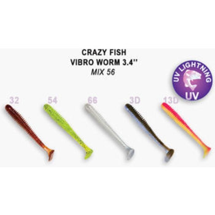 Приманка Crazy Fish Vibro Worm 3.4" (8.5см) М56-6 (упак.5шт)