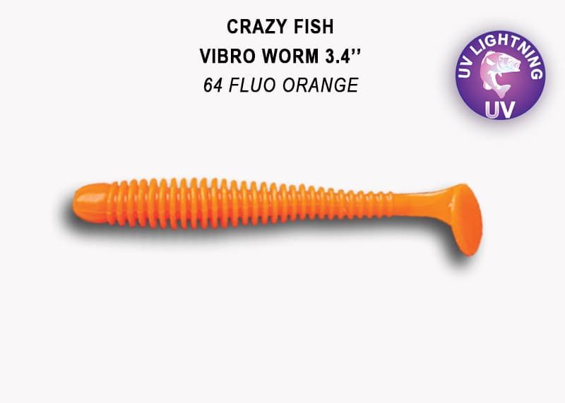 Приманка Crazy Fish Vibro Worm 3.4" (8.5см) 64-6 (упак.5шт)