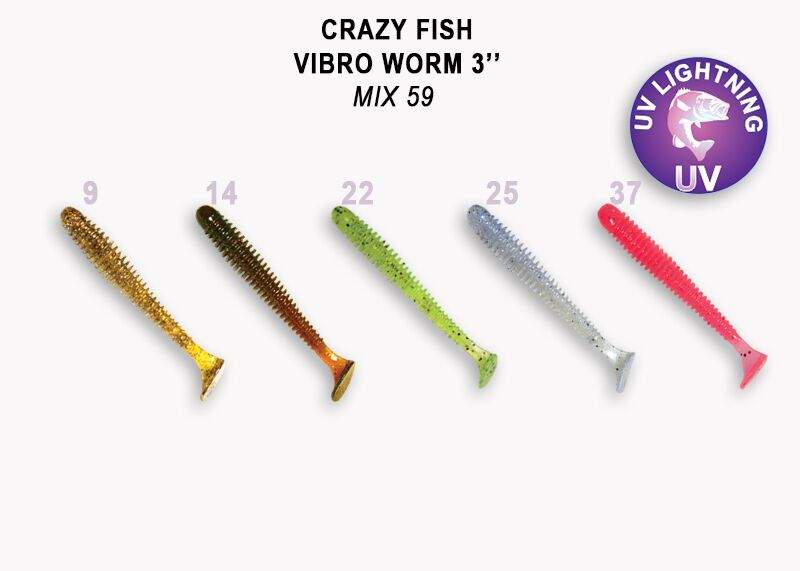 Приманка Crazy Fish Vibro Worm 3" (7.5см) M59-6 (упак.5шт)